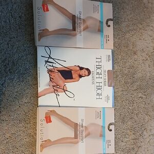 Lot Of Three Pantihose, Hanes And Thigh High, Beige, Sz M